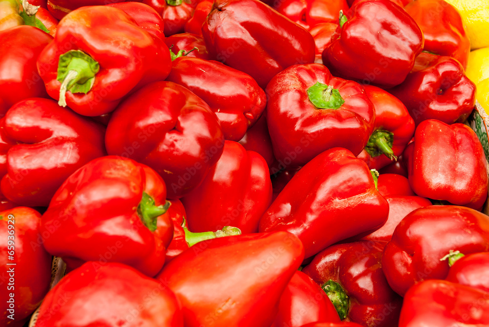 Close up of red bell peppers