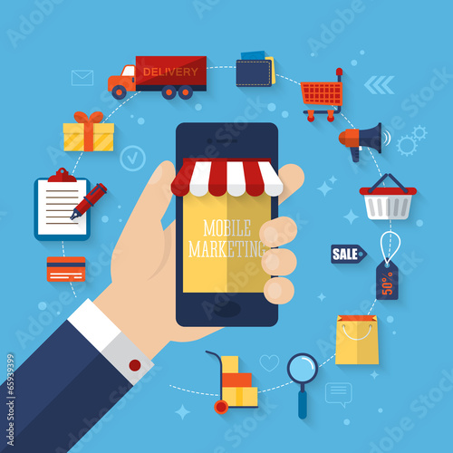 Flat icons of online commerce and shopping