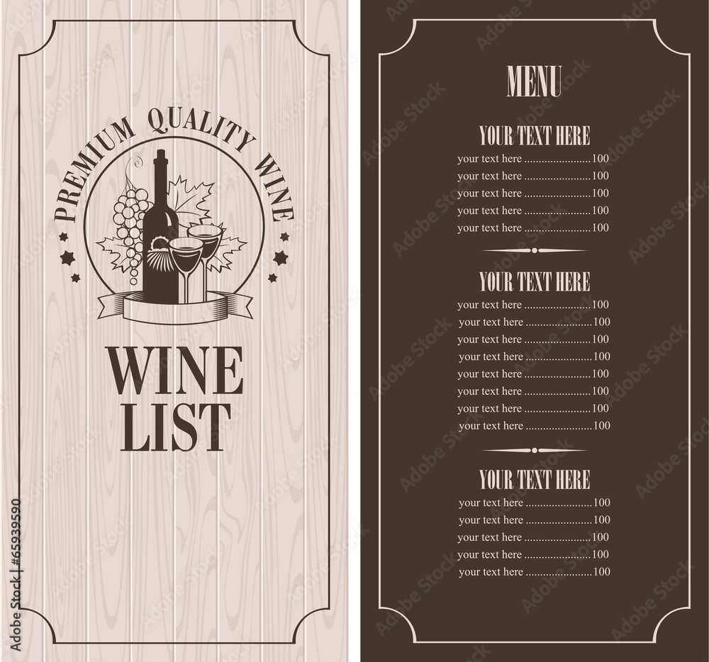 Naklejka premium Menu with a bottle of wine, glasses and a bunch of grapes