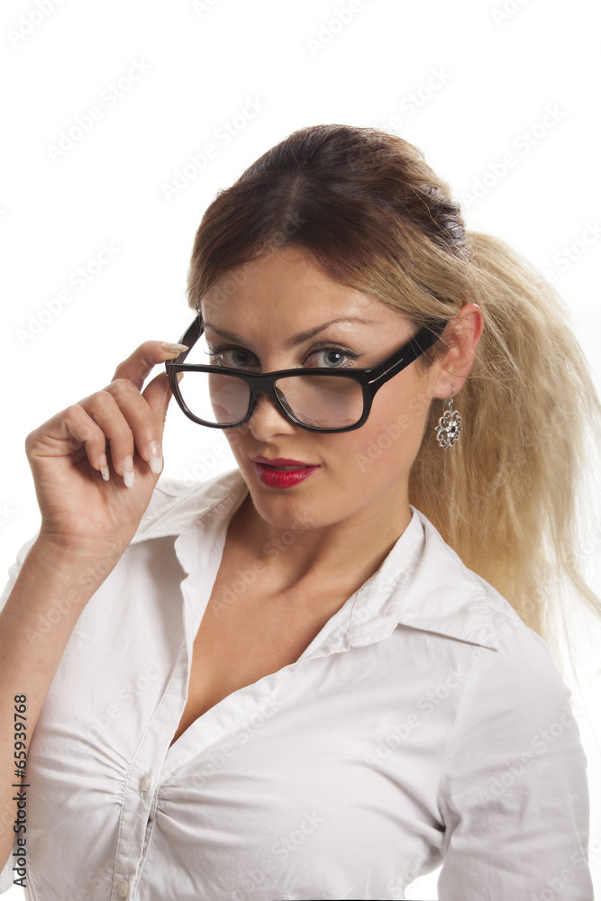 schöne Frau mit Brille schöne Frau mit Brille