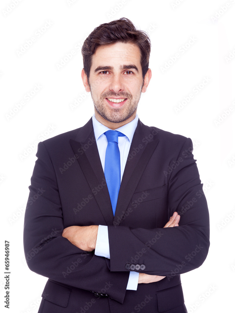 Portrait of happy smiling business man, isolated on a white back Portrait of happy smiling business man, isolated on a white back