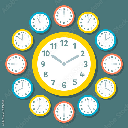 Retro Vector Clocks Showing All 12 Hours