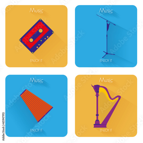 Set Of Different Colorful Musical Elements