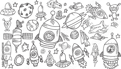 Outer Space Sketch Doodle Vector Set