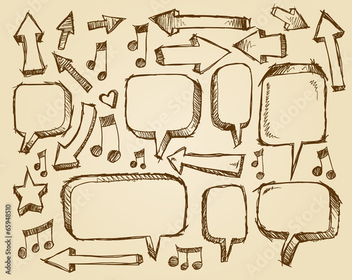 Doodle Sketch Speech Bubble Arrow Vector Illustration Set