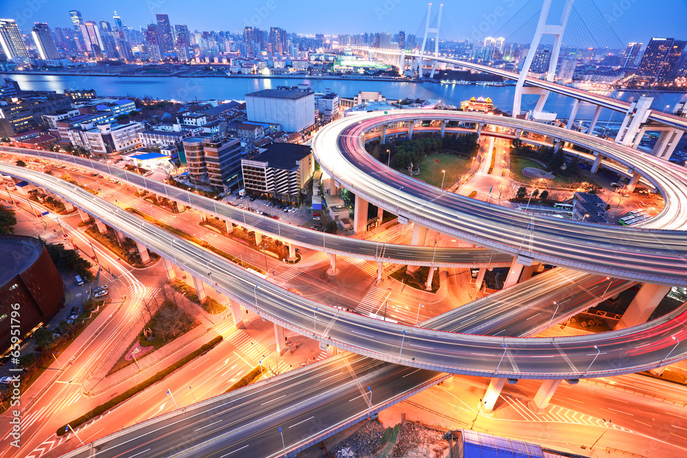 Obraz premium Bird view at Asia's largest across the rivers in a spiral bridge