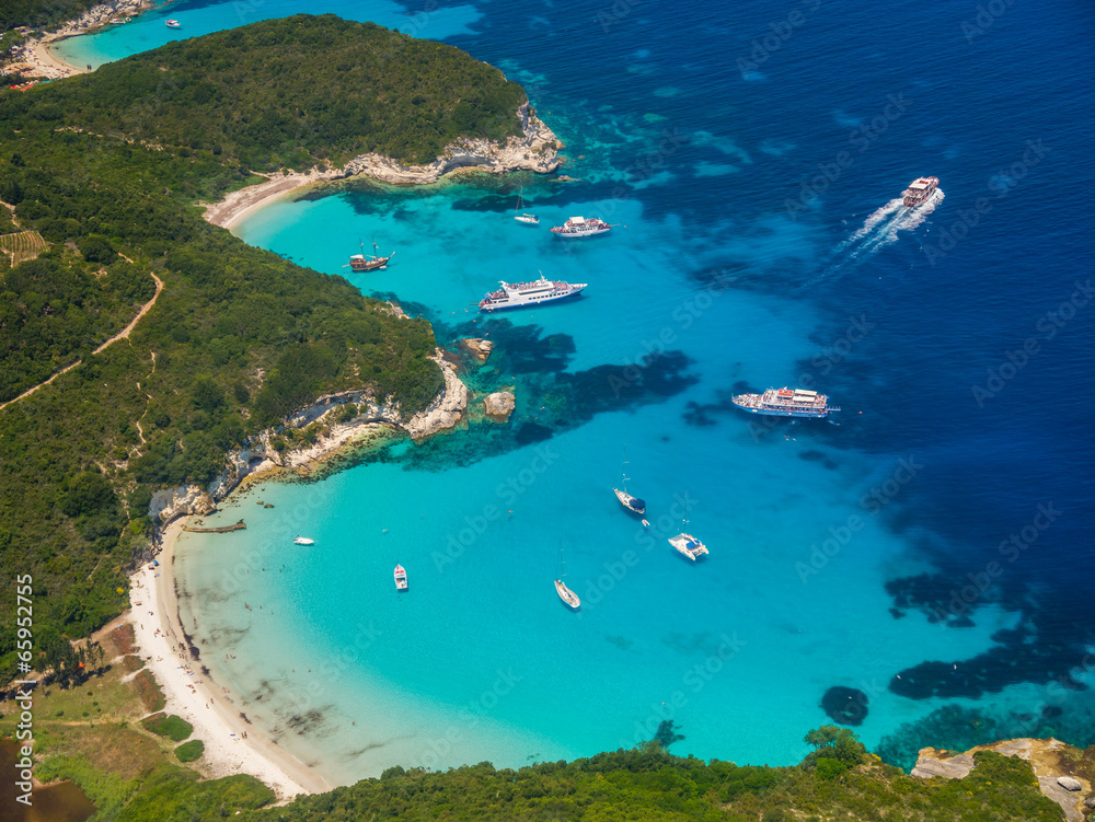 Aerial view of Voutoumi beach in Paxos