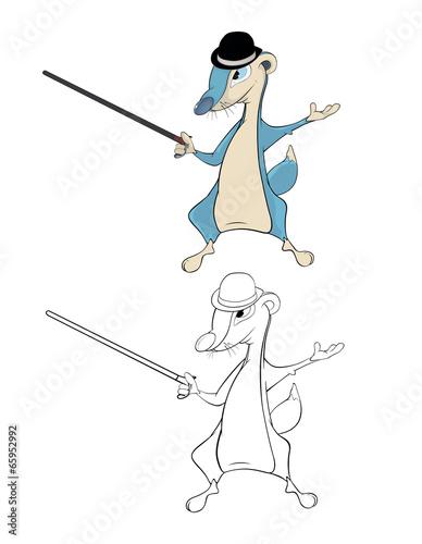 Mongoose with a walking stick cartoon