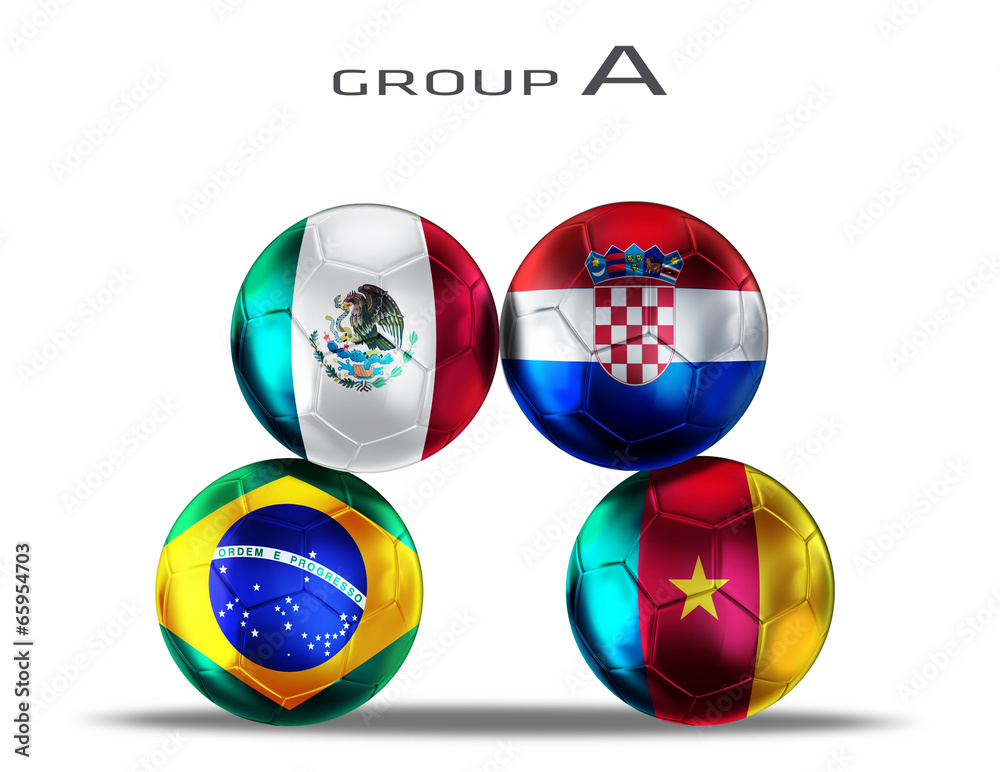 Naklejka premium soccer balls with group A teams flags, Football Brazil 2014.