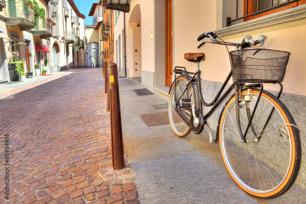 Bicycle on the street of Alba, Italy.