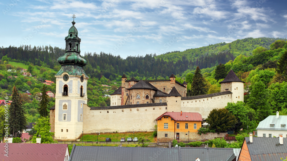 castle of Banska Stiavnica with baroque church, Slovakia