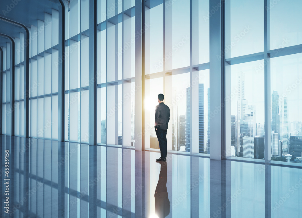 Fototapeta premium businessman looking city through window