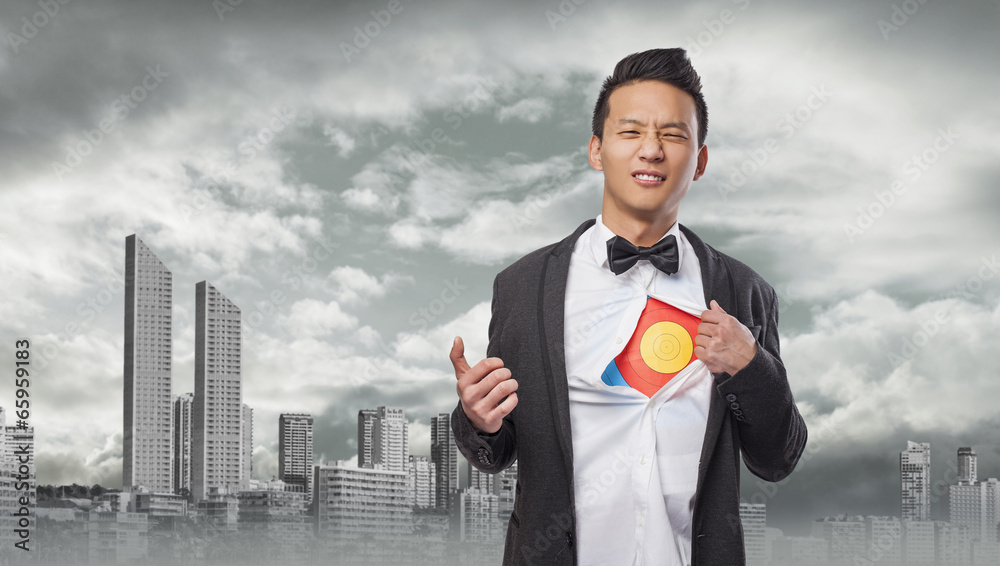 young asian business man with target in his chest young asian business man with target in his chest