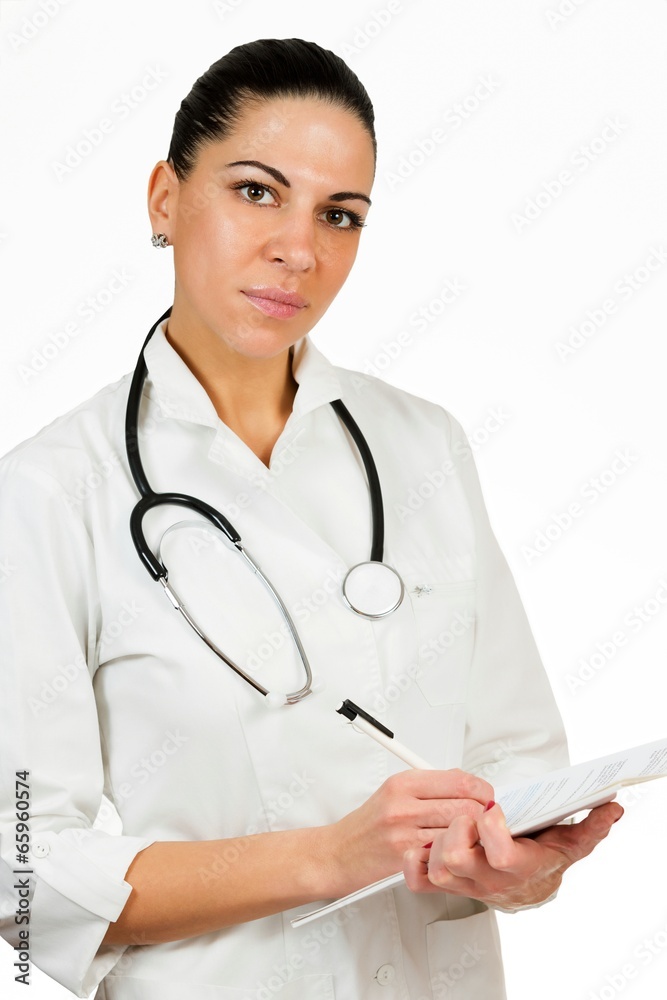 beautiful woman doctor, signing medicine prescription beautiful woman doctor, signing medicine prescription
