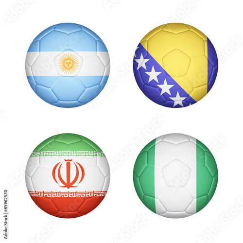 Set 4 of soccer balls mapping with country flags