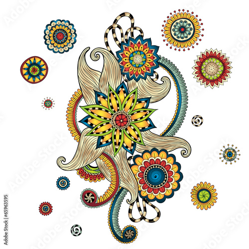 Henna Paisley Mehndi Doodles Design Element.