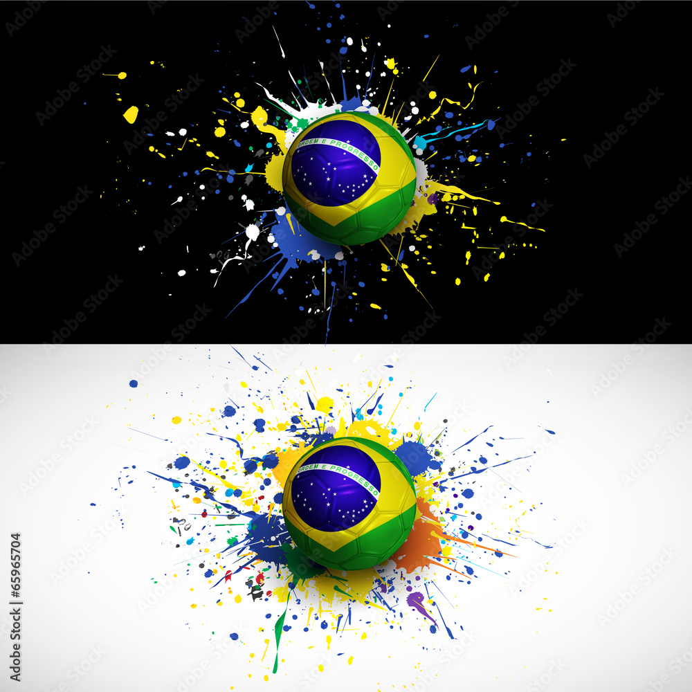 brazil flag with soccer ball dash on colorful background, vector