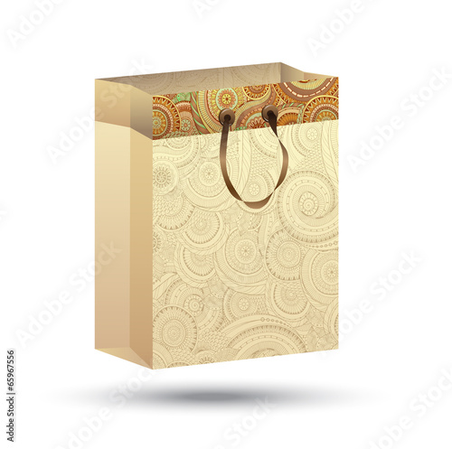 Art shopping paper bag with doodle floral pattern
