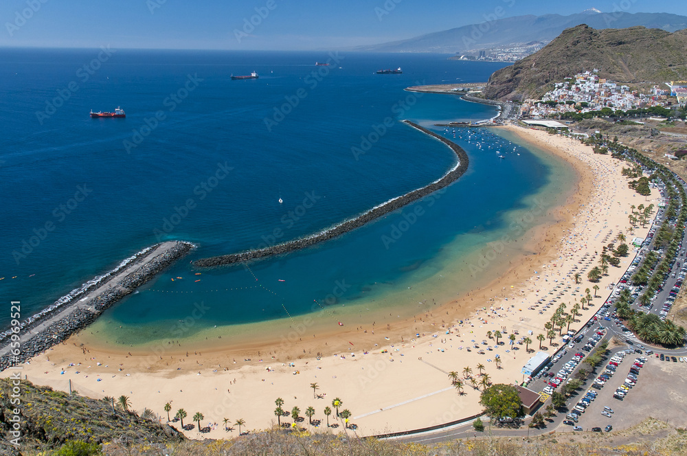 Panorama of beach Las Teresitas, Tenerife, Canary Islands, Spain