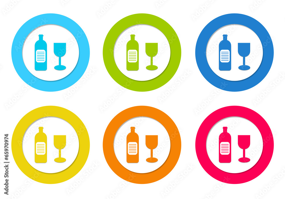 Colorful rounded icons with drink symbol Colorful rounded icons with drink symbol