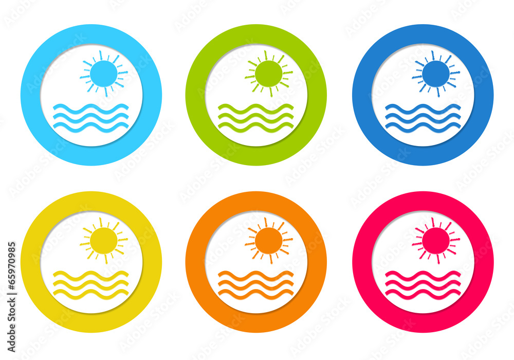 Colorful rounded icons with beach symbol Colorful rounded icons with beach symbol