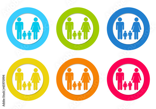 Colorful rounded icons with family symbol