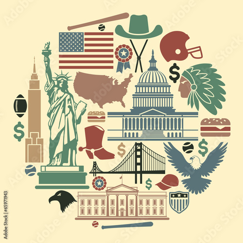Symbols of the USA in the form of a circle