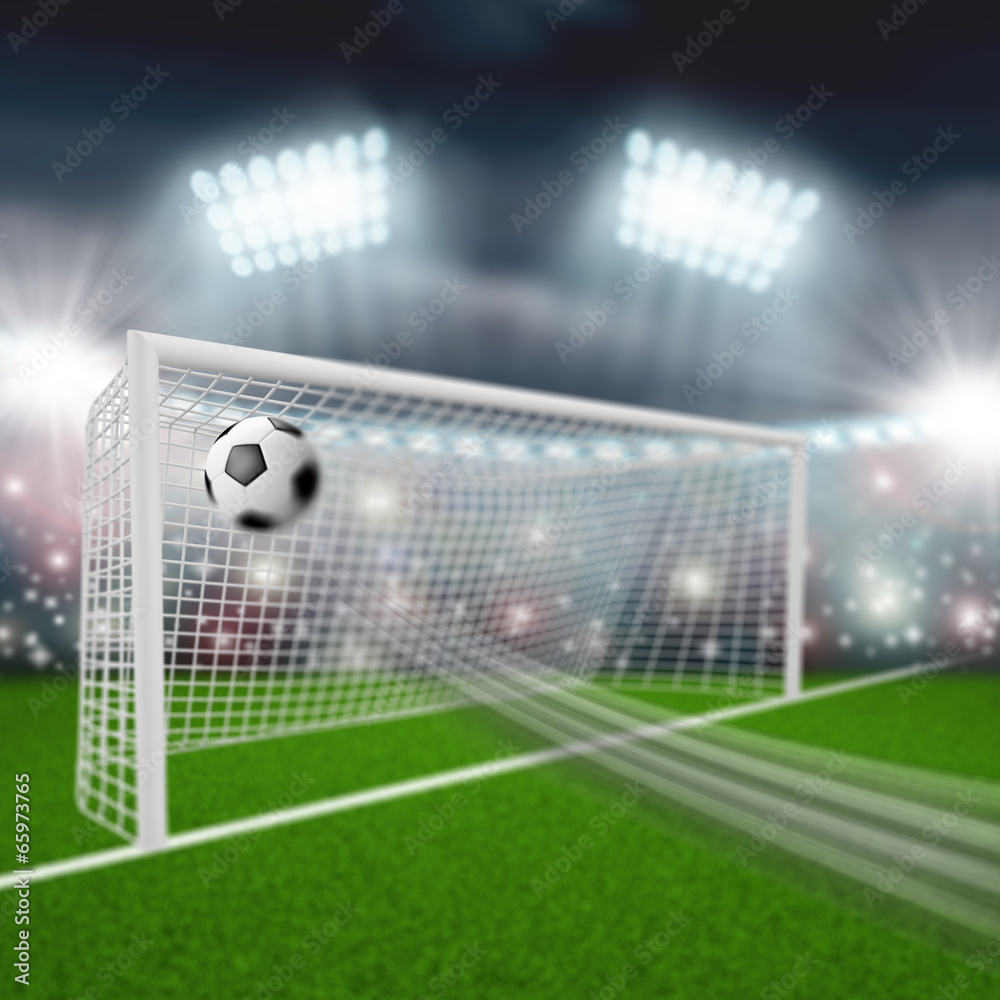 Fototapeta premium soccer ball flies into the goal