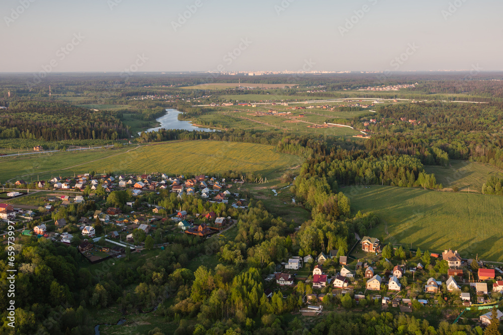Moscow suburbs in the evening bird's-eye view