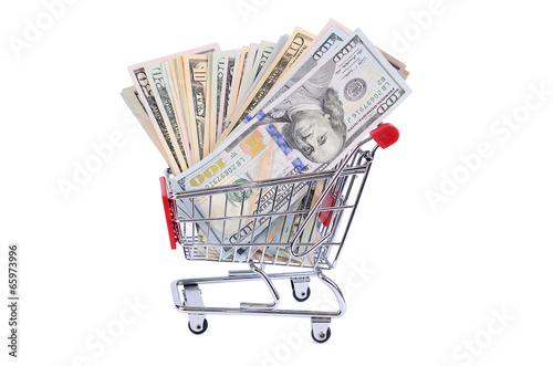 Dollar bill in the shopping trolley photo
