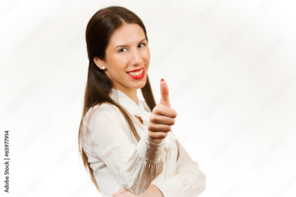 Beautiful young business woman, with her thumb up Beautiful young business woman, with her thumb up