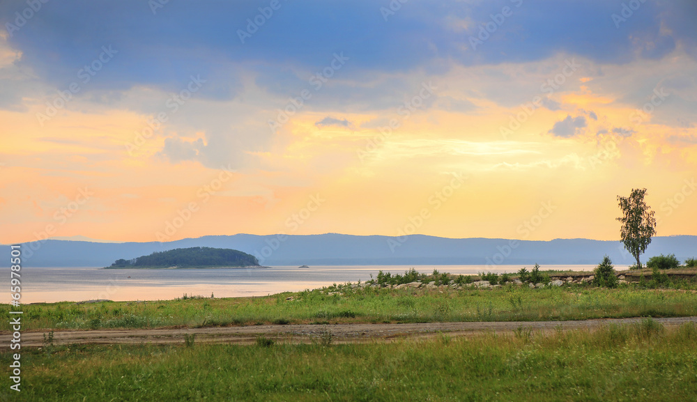 beautiful sunset over the lake