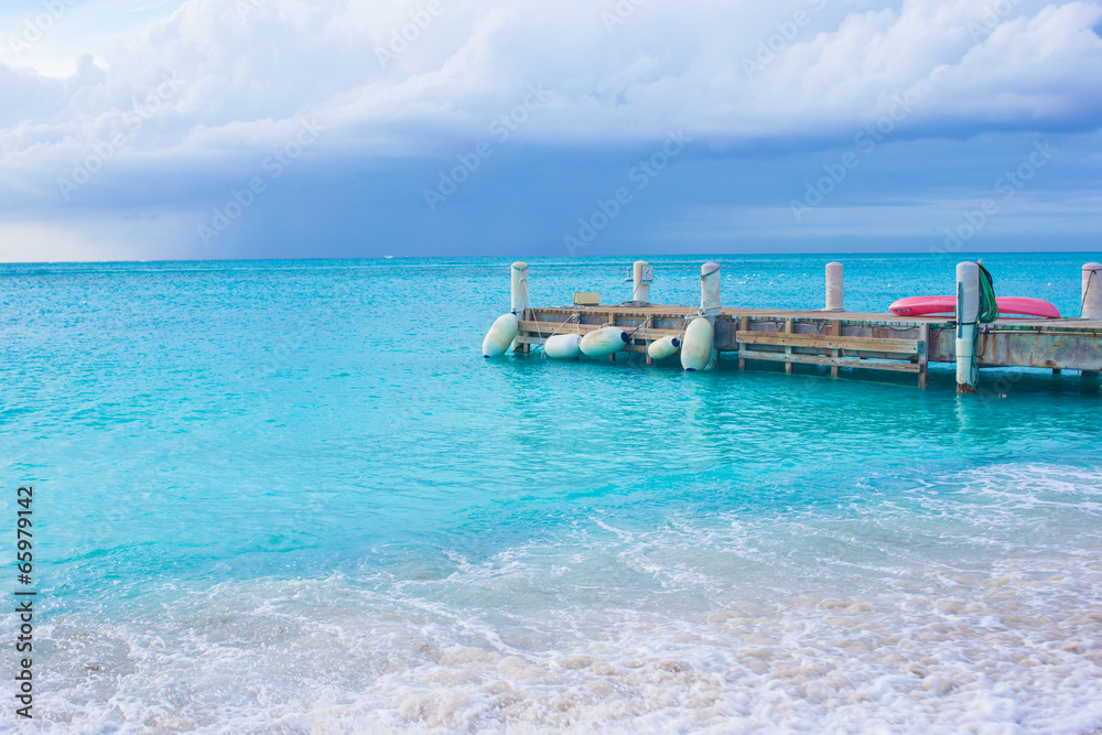 Perfect beach with pier at caribbean island in Turks and Caicos