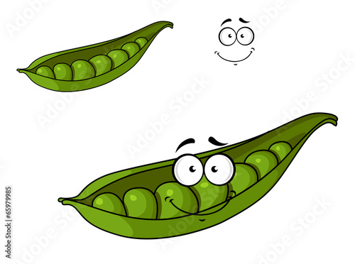 Fresh green cartoon peas in a pod