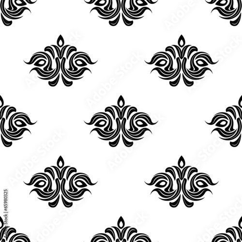 Seamless floral pattern with black flowers