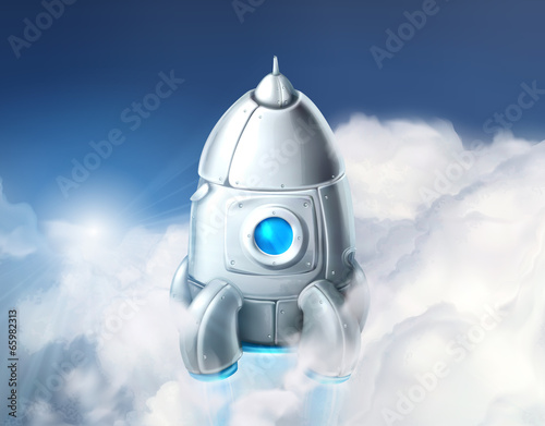 Rocket in the clouds, vector illustration