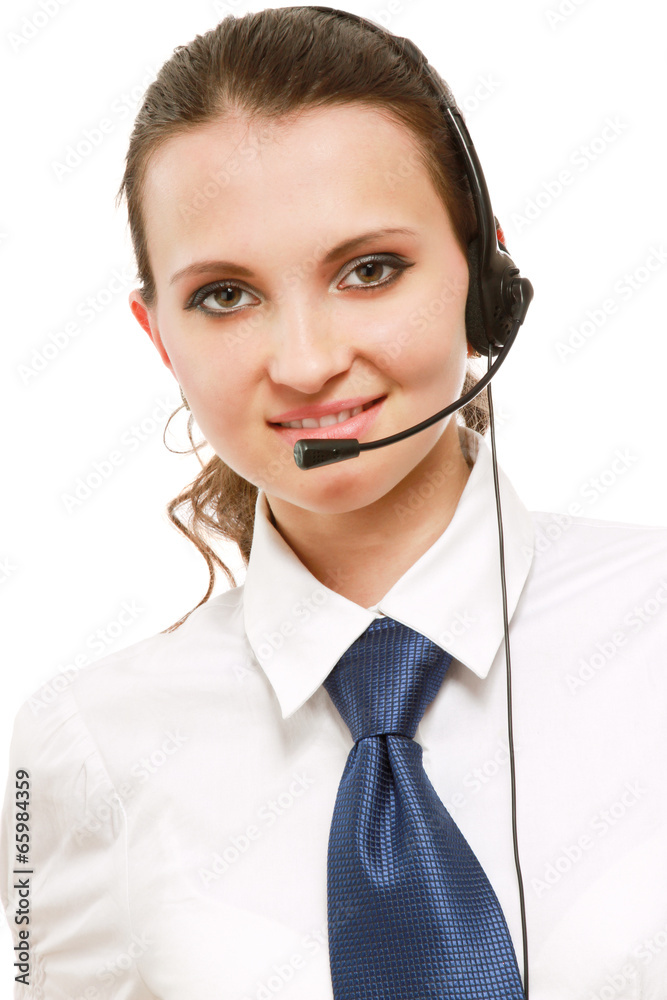 Beautiful business woman with headset. Call center. Customer Beautiful business woman with headset. Call center. Customer