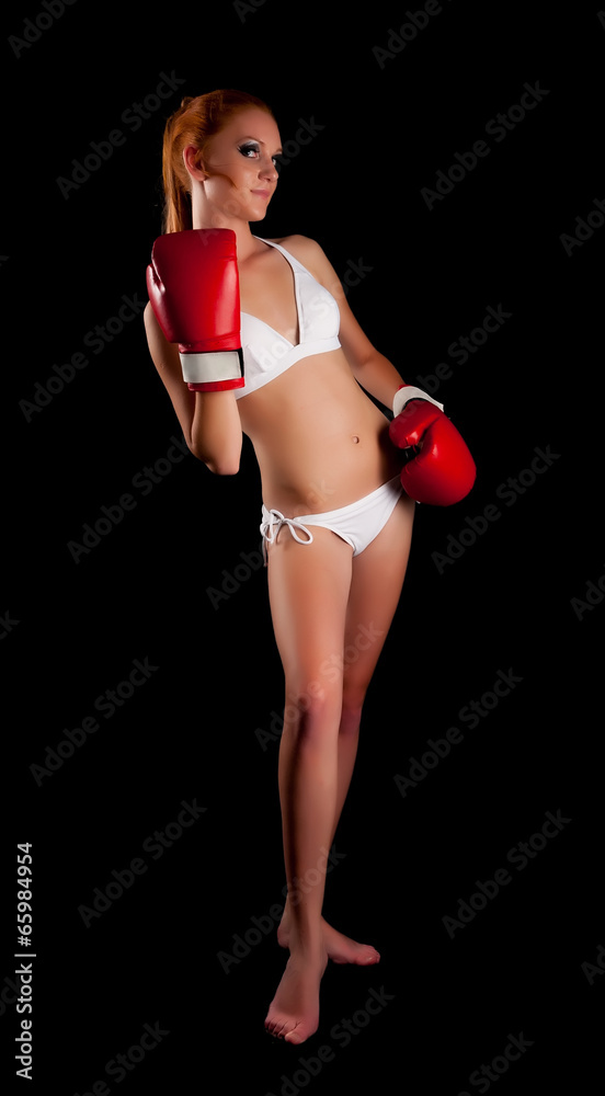 pretty young boxing woman