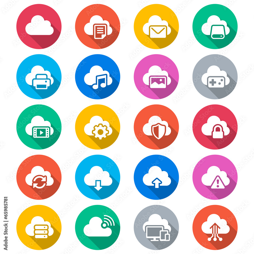 Cloud computing flat color icons