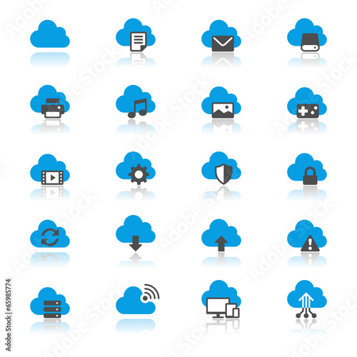 Cloud computing flat with reflection icons