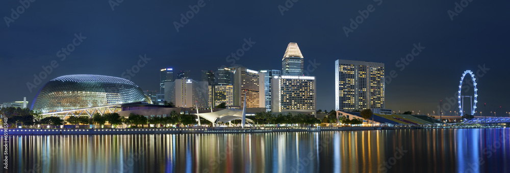 Naklejka premium Skyline z Singapuru w nocy