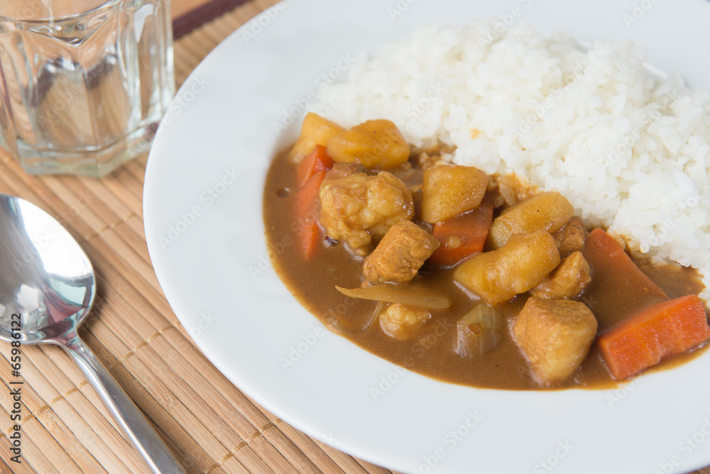 Japanese Curry with rice on table ready to serve Japanese Curry with rice on table ready to serve