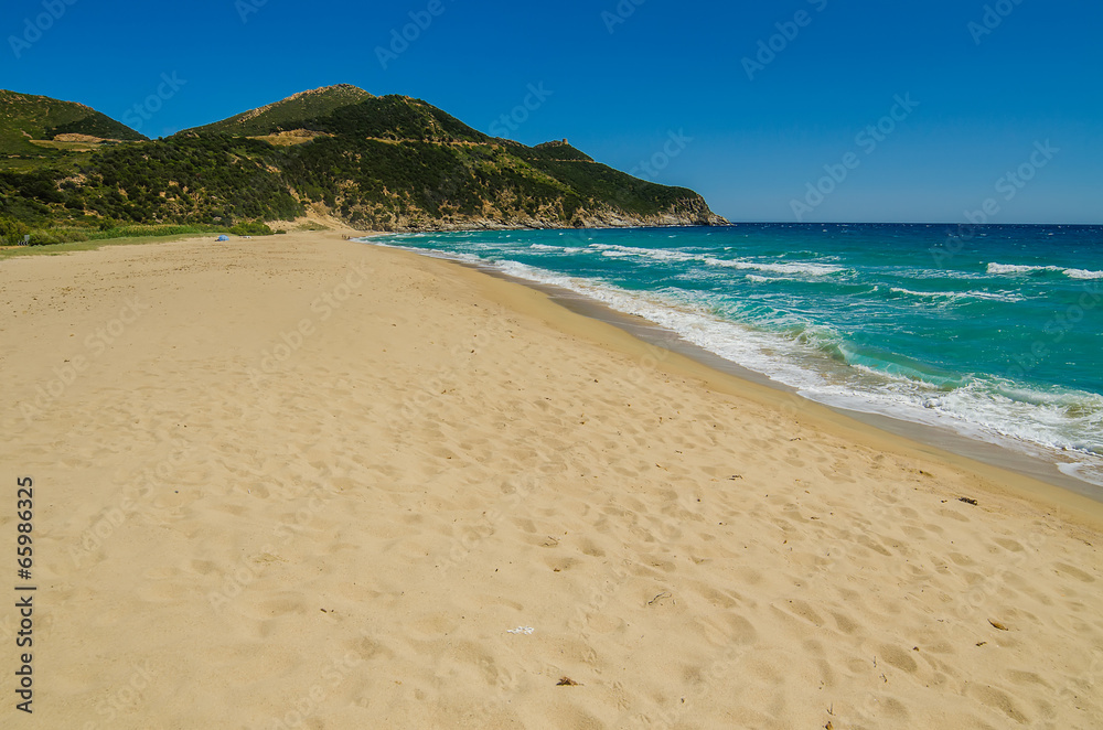 Sandy beach of South coast in Sardinia Island, Italy