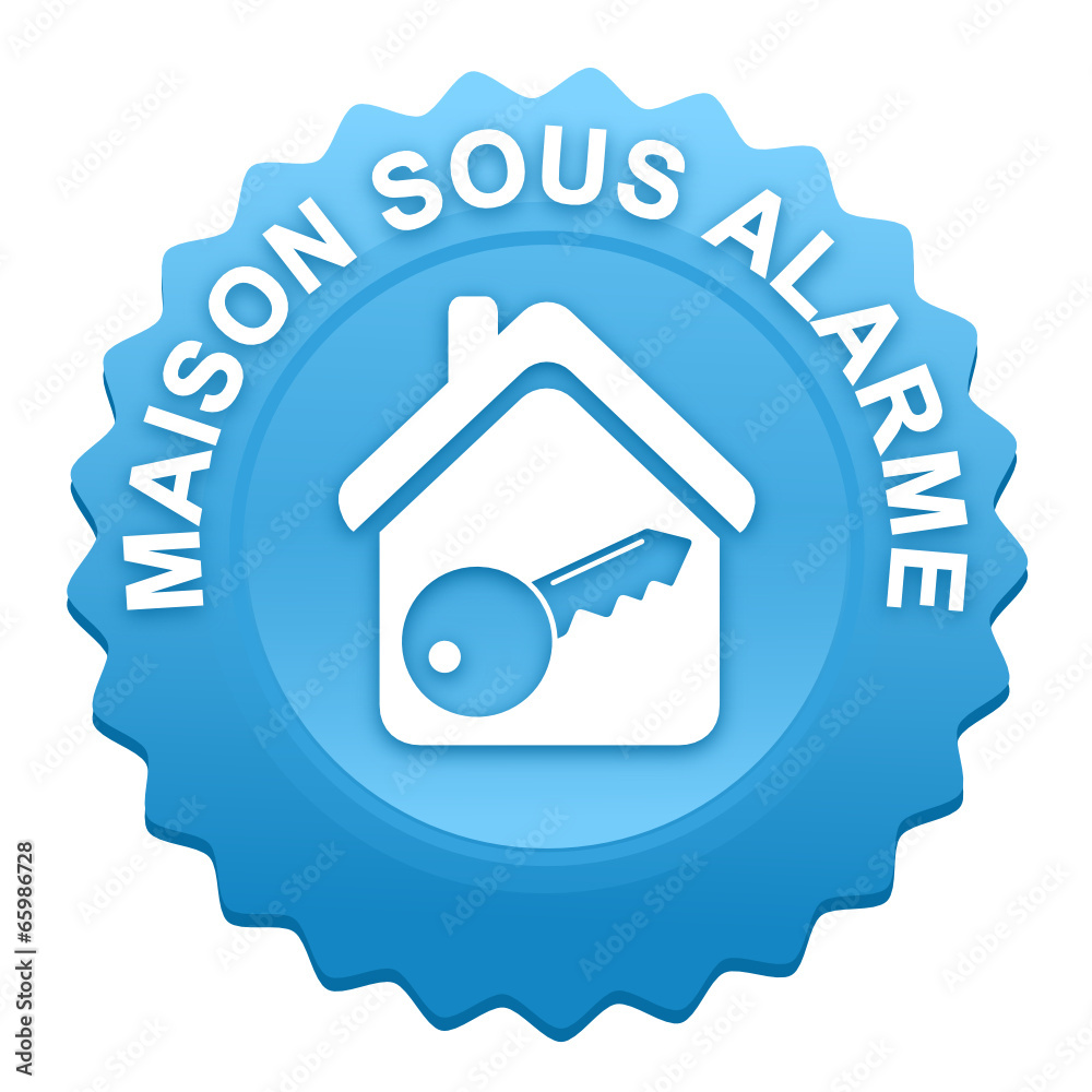 maison sous alarme sur bouton web denté bleu