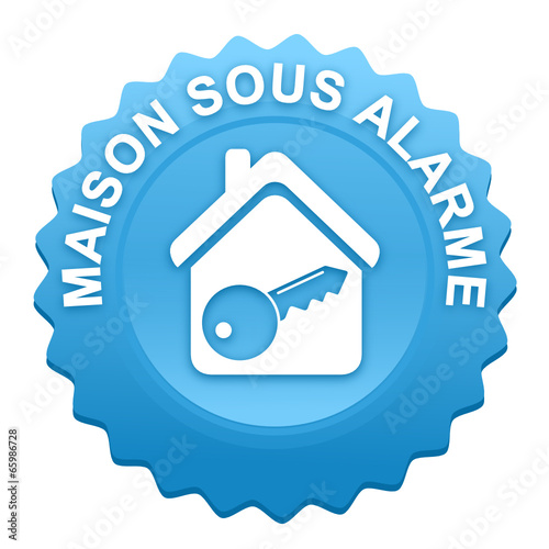 maison sous alarme sur bouton web denté bleu