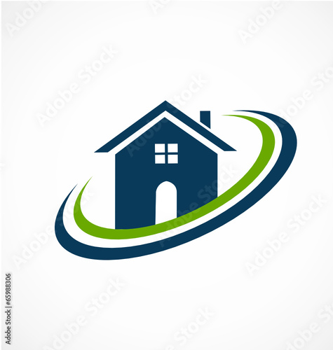 Real estate modern blue house icon logo vector photo