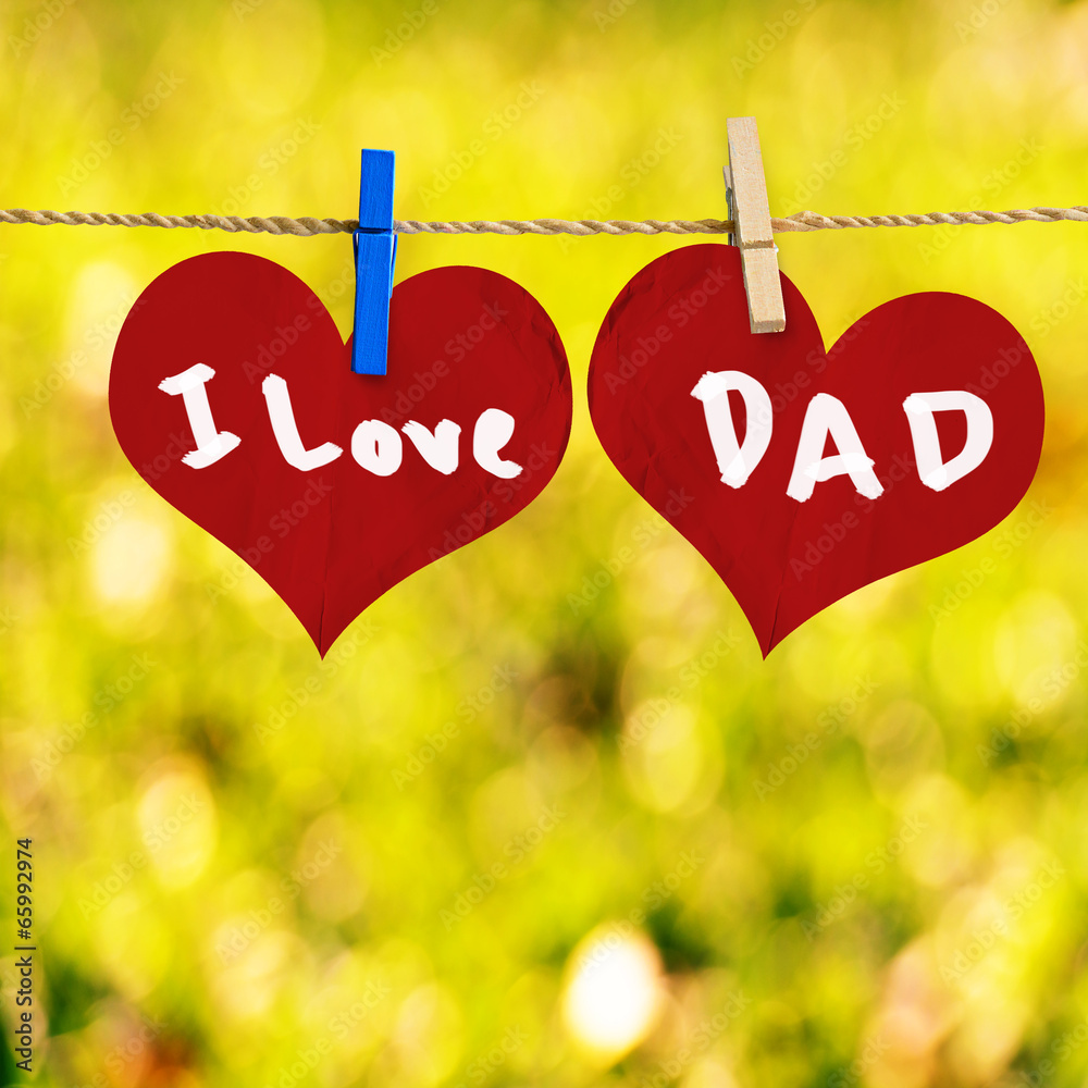 I love Dad message on Red heart shape on note paper attach to ro - obrazy, fototapety, plakaty 
