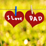 I love Dad message on Red heart shape on note paper attach to ro