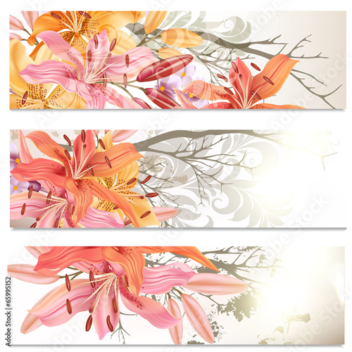 Business cards set in floral style with lily flowers