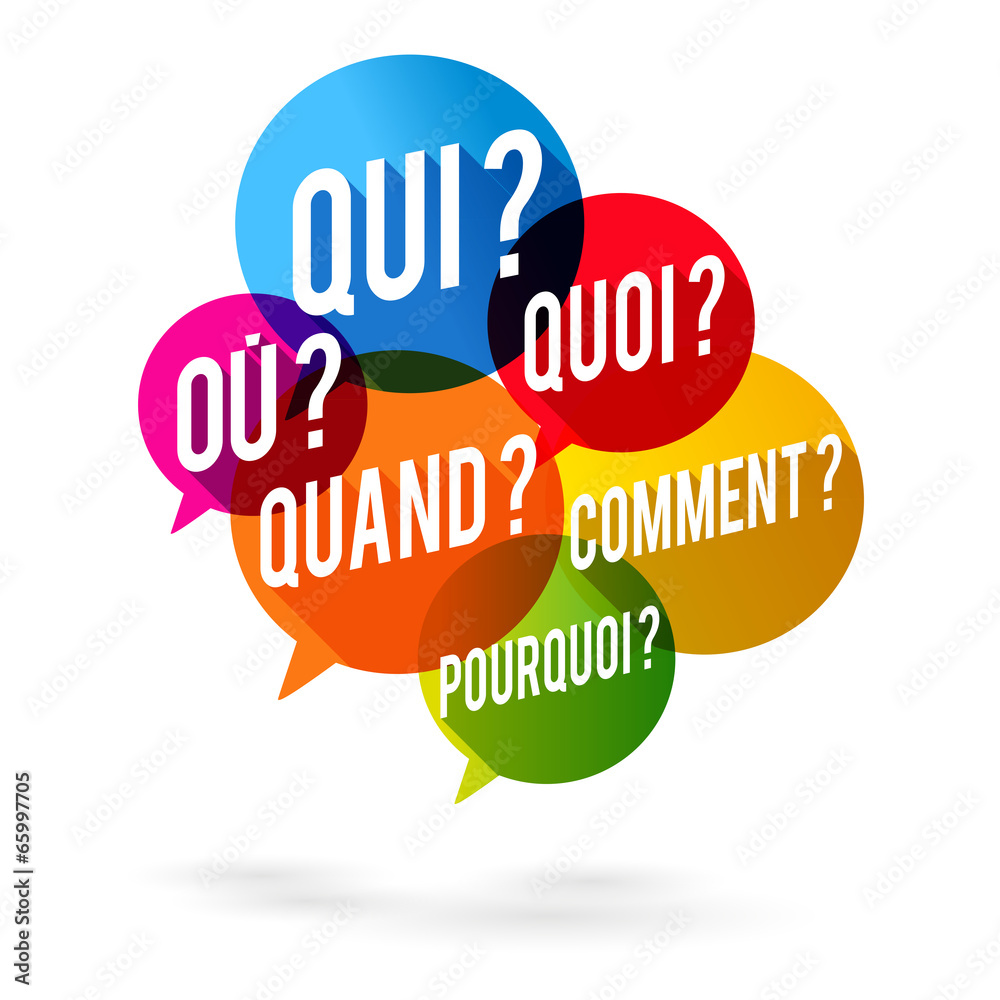 Bulles "Qui, Quoi, Où, Quand, Comment, Pourquoi ? Stock Vector Adobe